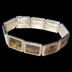 Vintage Degas Ballet Art Stretch Bracelet Miniature French Paintings Silver Tone